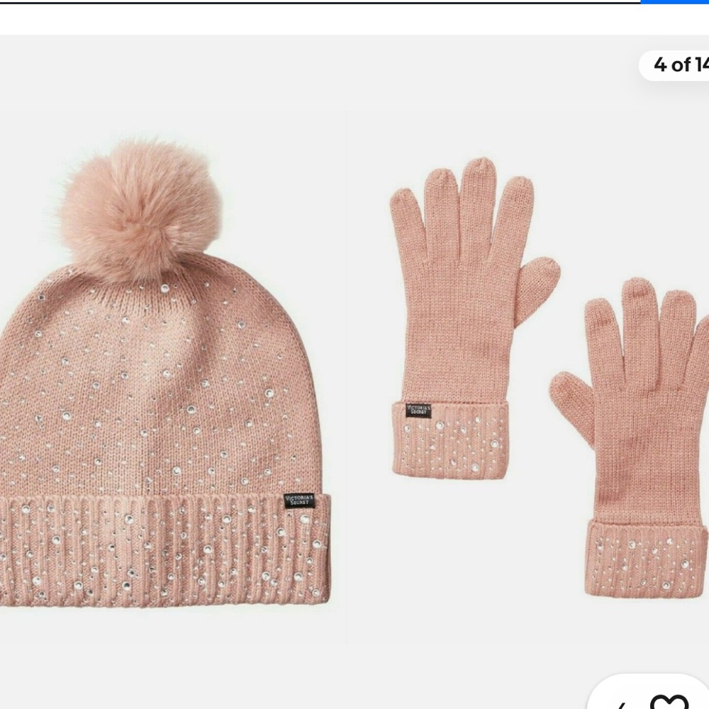 Victoria secret rhinestone beanie and gloves